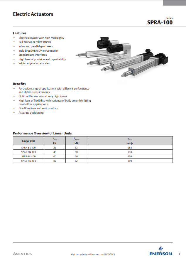 AVENTICS SPRA-100 USER GUIDE SPRA-100 SERIES: ELECTRIC ACTUATORS WITH HIGH MODULARITY, BALL OR ROLLER-SCREWS, AND MORE